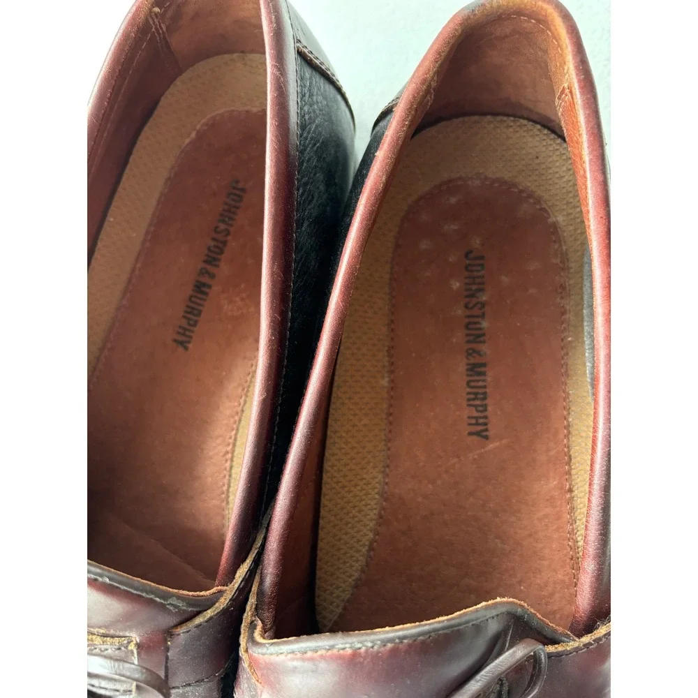 Johnston & Murphy 12W Two Tone Leather Kiltie Tassel Loafers 20-0592 Burgundy